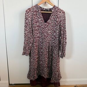 Massimo Dutti Burgundy Floral Long Sleeve Dress